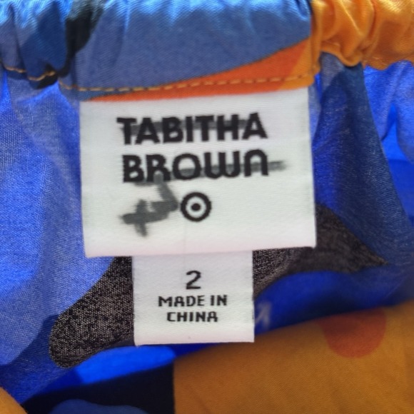 Tabitha Brown Dress 2  Midi Blue Orange Tropical Abstract Floral Pocket - Picture 6 of 11